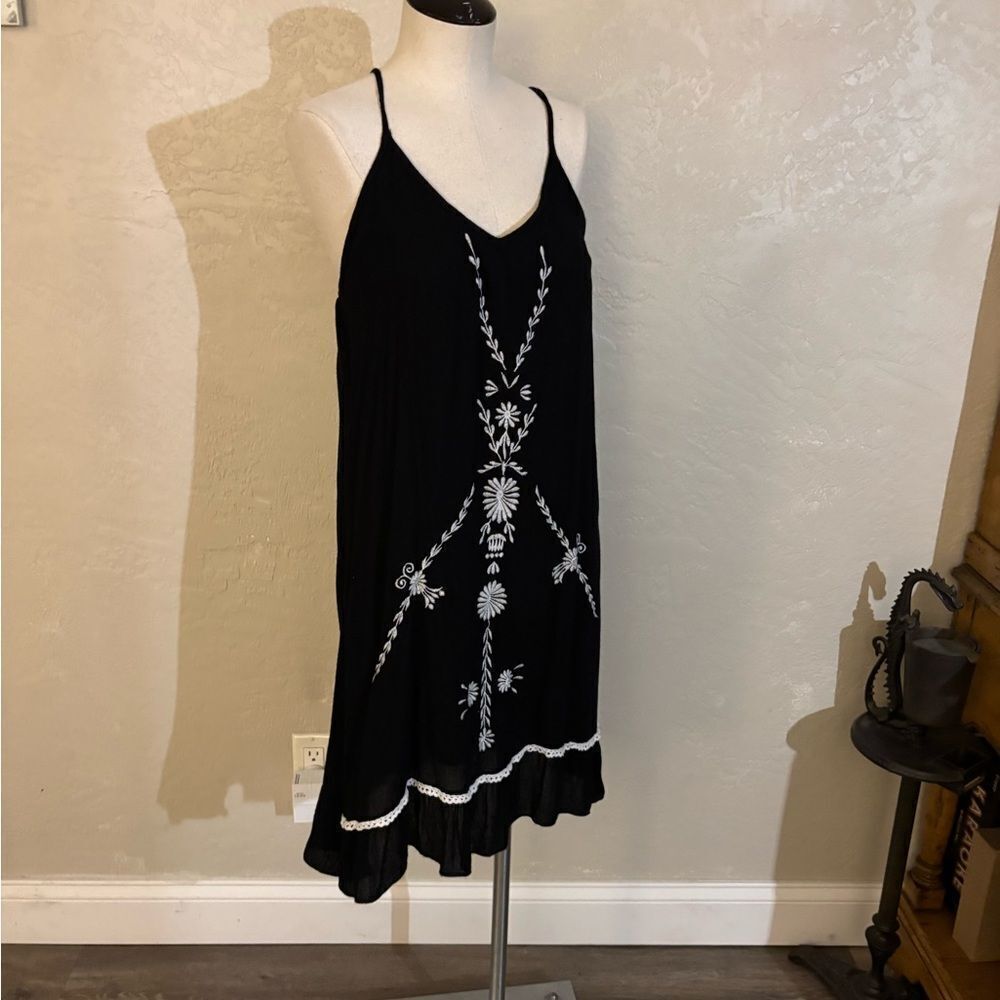 Gauze sun Dress with White Embroidery Sz L